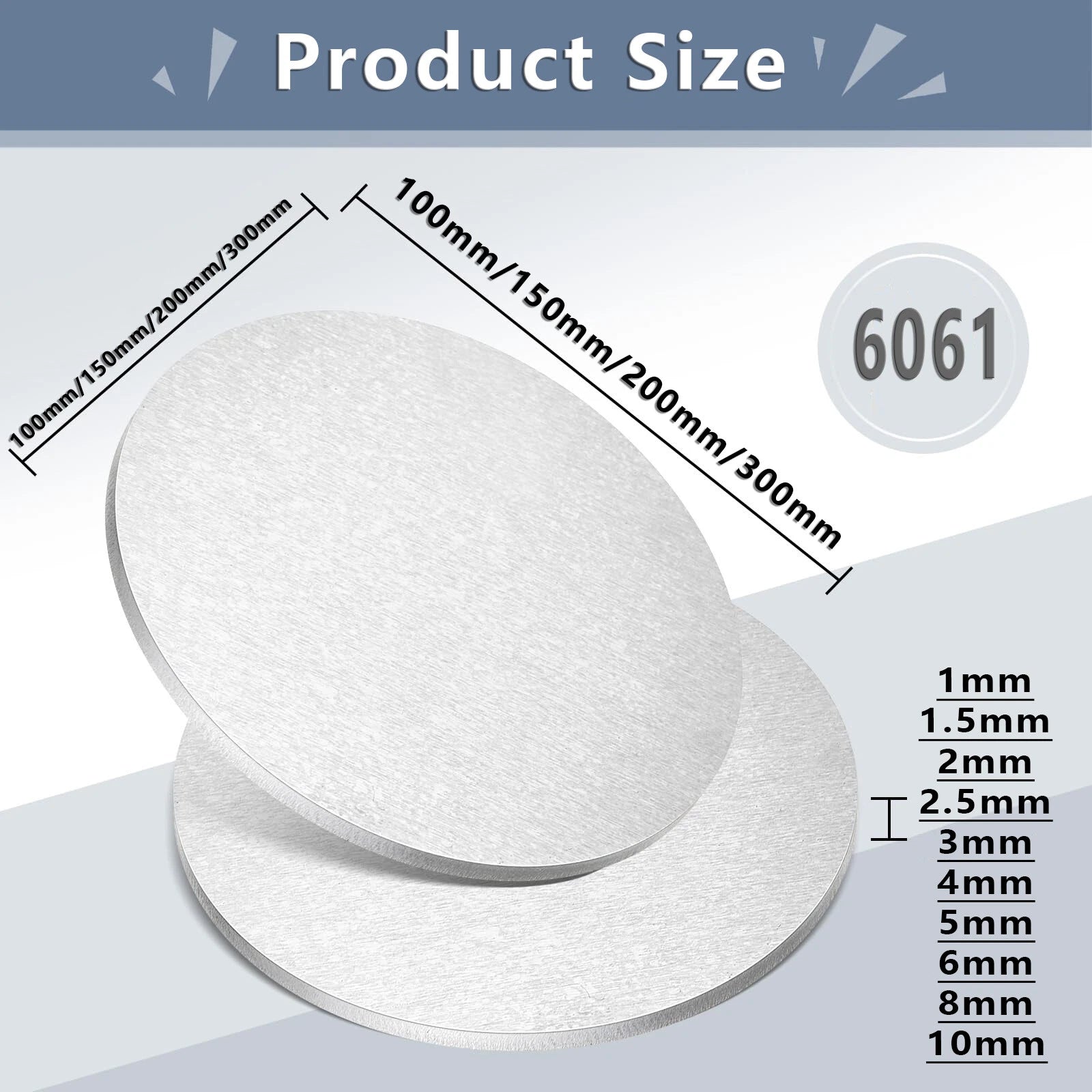 6061 Round Aluminum Sheet Disc Plate Dia 100/150/200/300mm Thick 1/2/3/4/5~10mm