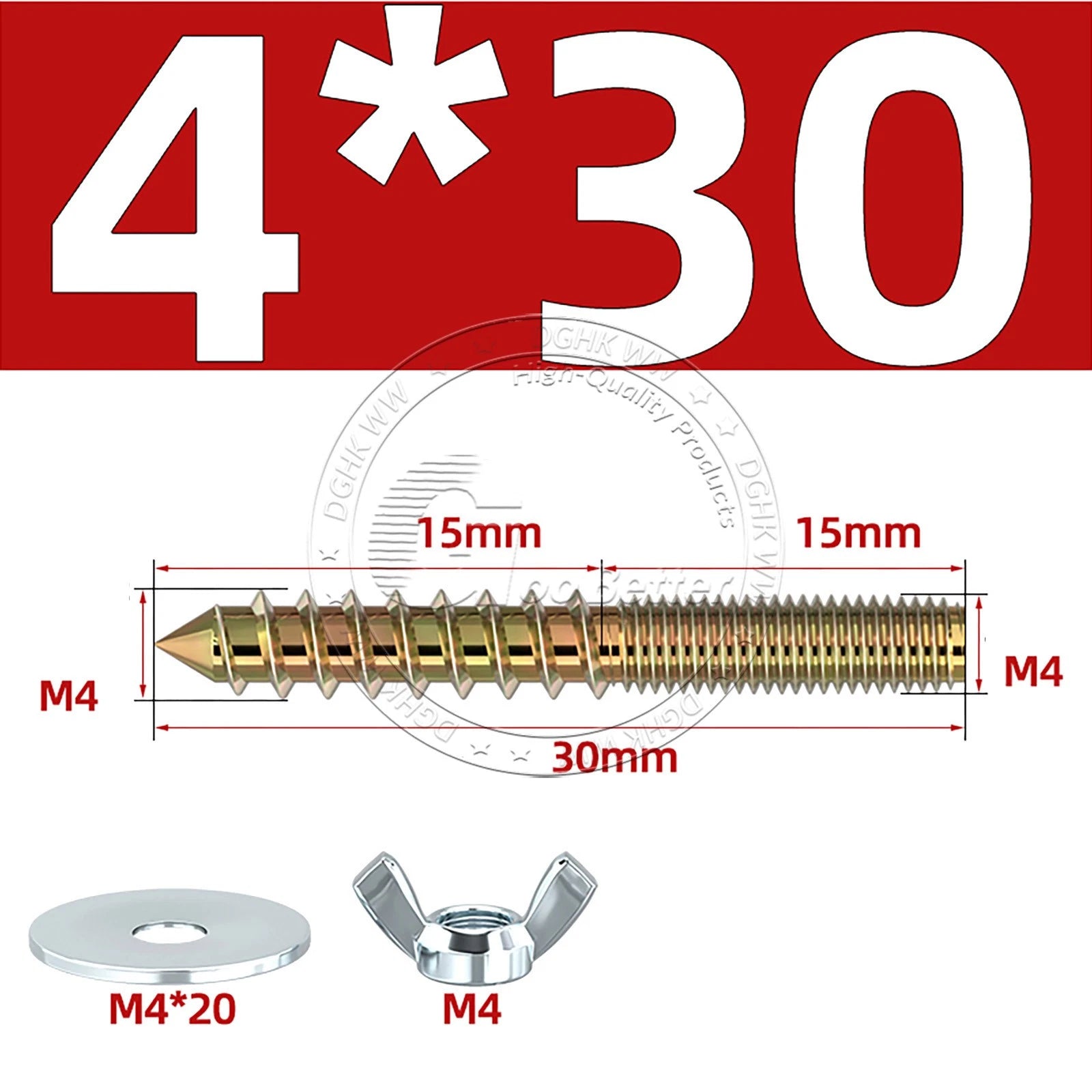 M4 M5 M6 M8 M10 Wood To Metal Dowels + Wing Nut + Washer Furniture Fixing Screws