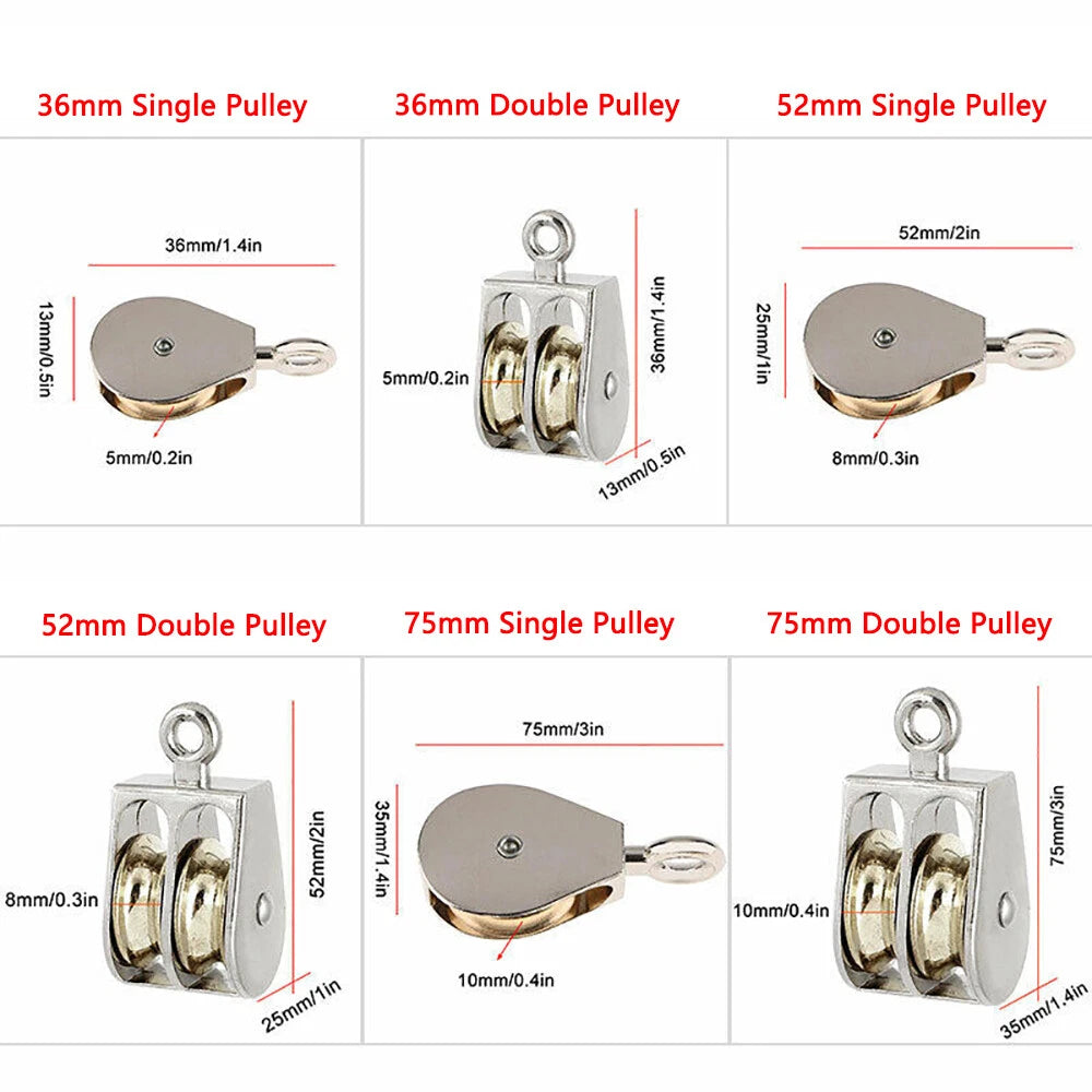 36/52/75mm Single/ Double Fixed Pulley Small Swivel Eye Sheave Rigging Lift Tool