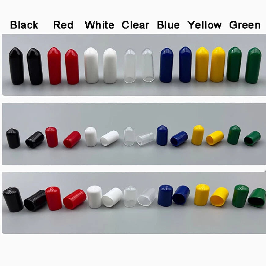 Vinyl Rubber Thread Cover Caps – Φ1.5mm to Φ24mm – 7 Colors (Black, Red, White, Clear, Blue, Yellow, Green)