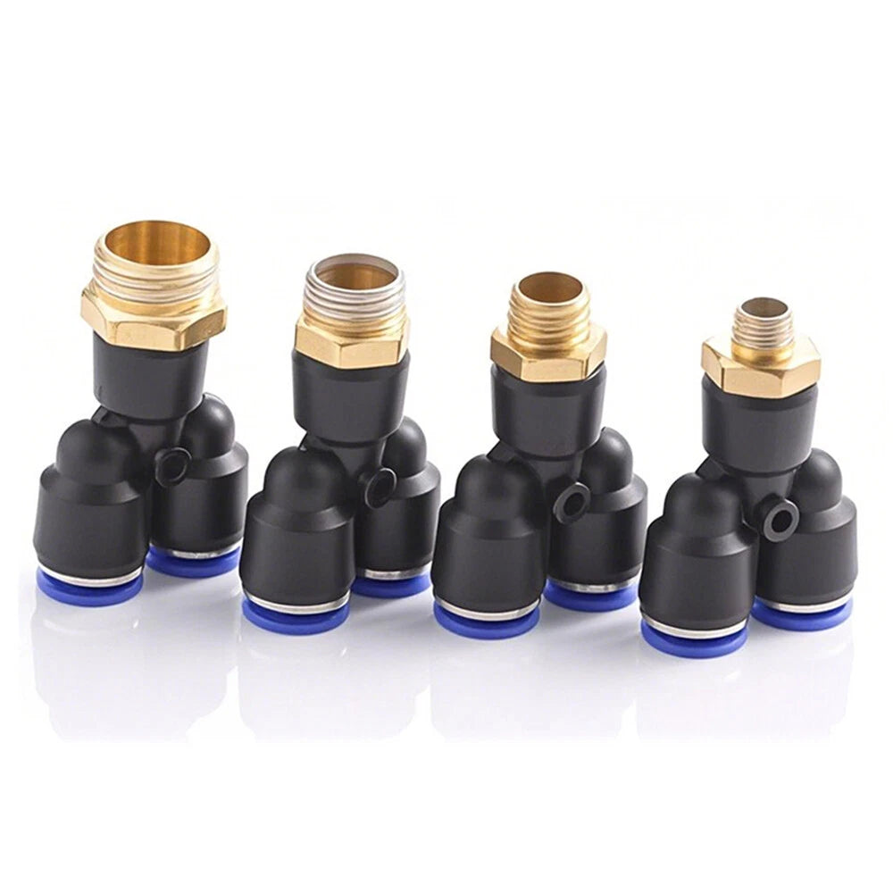 Pneumatic Y-Piece Male Stud Push-Fit Fittings Hose Inline Airline Connector
