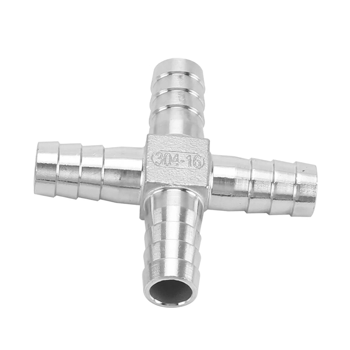 A2 Stainless Steel Cross 4-Way Barbed Hose Connector | 8–25mm | Air Fuel Water Gas