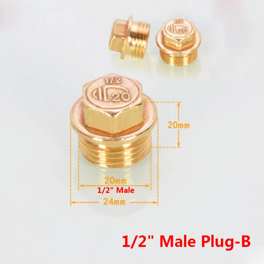 BSP Brass Pipe End Cap & Blanking Plug — 1/2", 3/4", 1" Male Plug & Female Cap