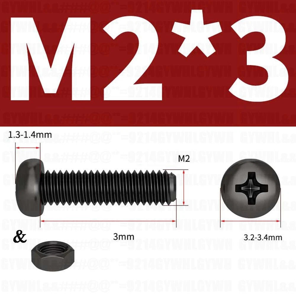 Black Pan Head Phillips Machine Screws + Hex Nuts Set – A2 Stainless Steel, M2 to M10