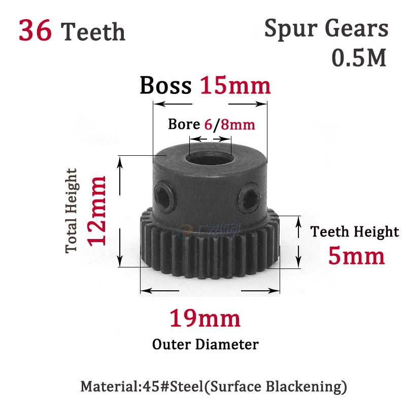 0.5M 30T-38T Spur Gears Steel Pinion Gears Metal Spur Transmission Gear 45 Steel