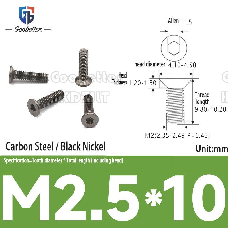 Hex Socket Flat Head Machine Screws M2–M5 — Allen Drive Countersunk, Multiple Finishes, 100 or 200 Pack - HomeDIYer