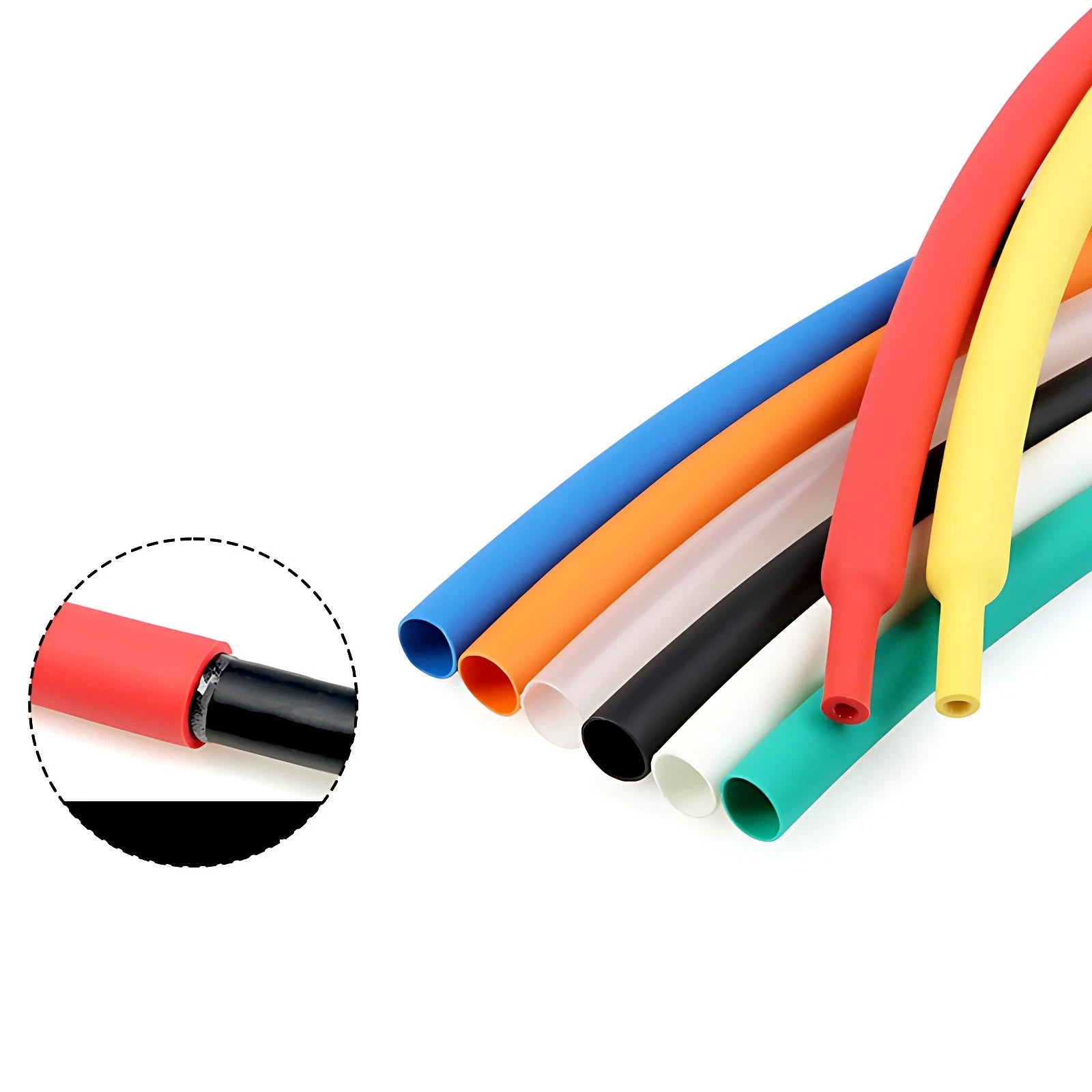 Heat Shrink Tubing 2:1 Ratio — Φ0.6mm to Φ210mm, 7 Colors, 1M per Piece
