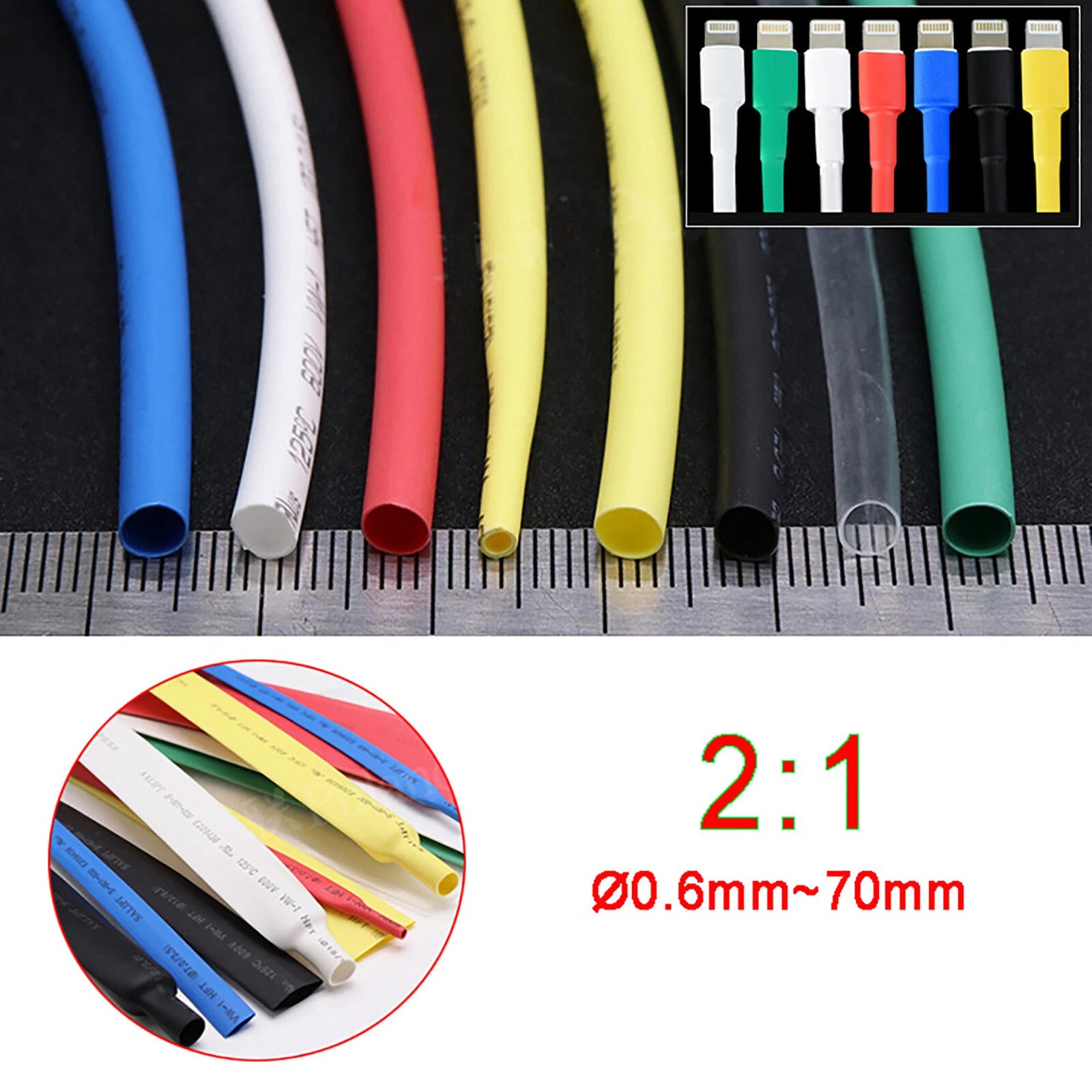 Heat Shrink Tubing – Multi-Color, 0.6mm to 70mm, 2:1 Ratio Electrical Sleeving