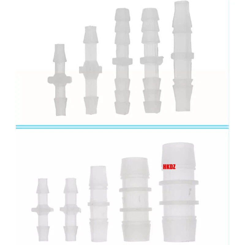 Clear Plastic Barbed Straight Hose Connectors — Pipe Joiner for Air, Fuel & Water Tubing