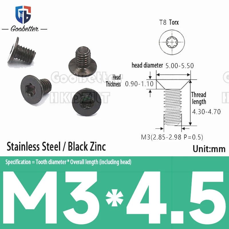 M3 Torx Flat Head Countersunk Machine Screws — Carbon Steel & Stainless Steel, Multi - Finish - HomeDIYer