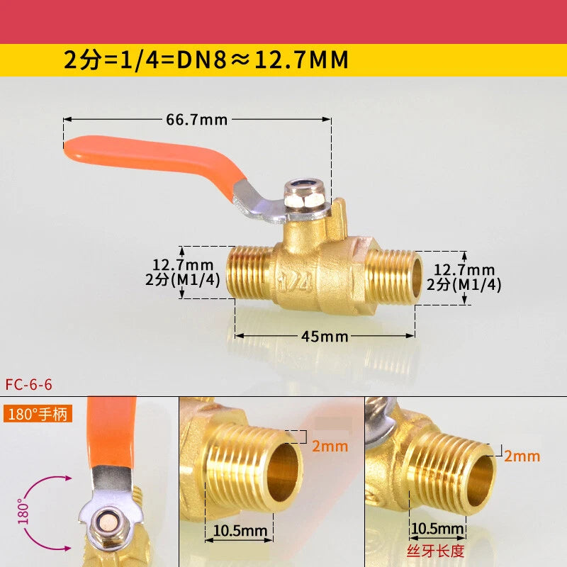 Brass Ball Valve Air Compressor Pipe Fittings — NPT 1/4" 3/8" 1/2" 3/4"