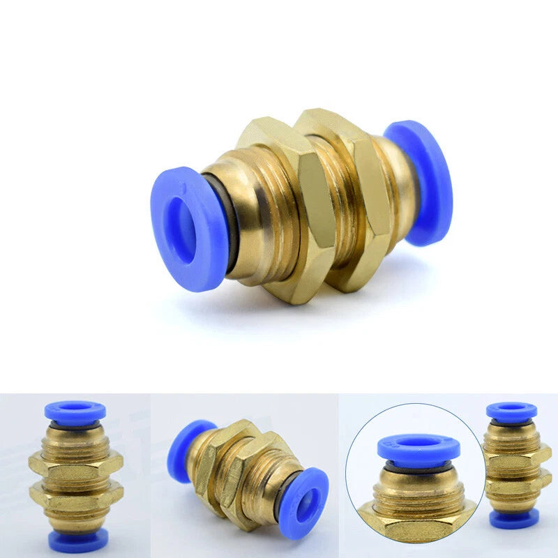 Bulkhead Push-In Fittings | Pneumatic Connectors for Air & Water Hose Tube | 4mm–16mm