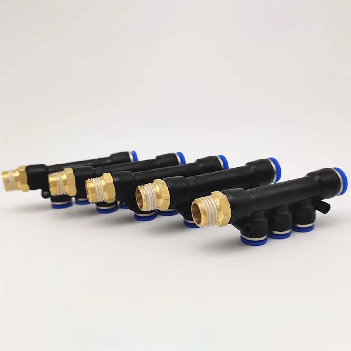 Pneumatic 5-Way Manifold Push-In Fitting | Male Stud to Hose Tube Connector