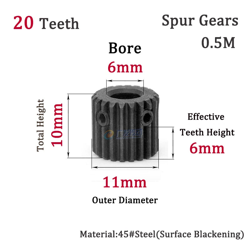 0.5M 20-24T Spur Gears Steel Pinion Gears Metal Spur Transmission Gear 45 Steel