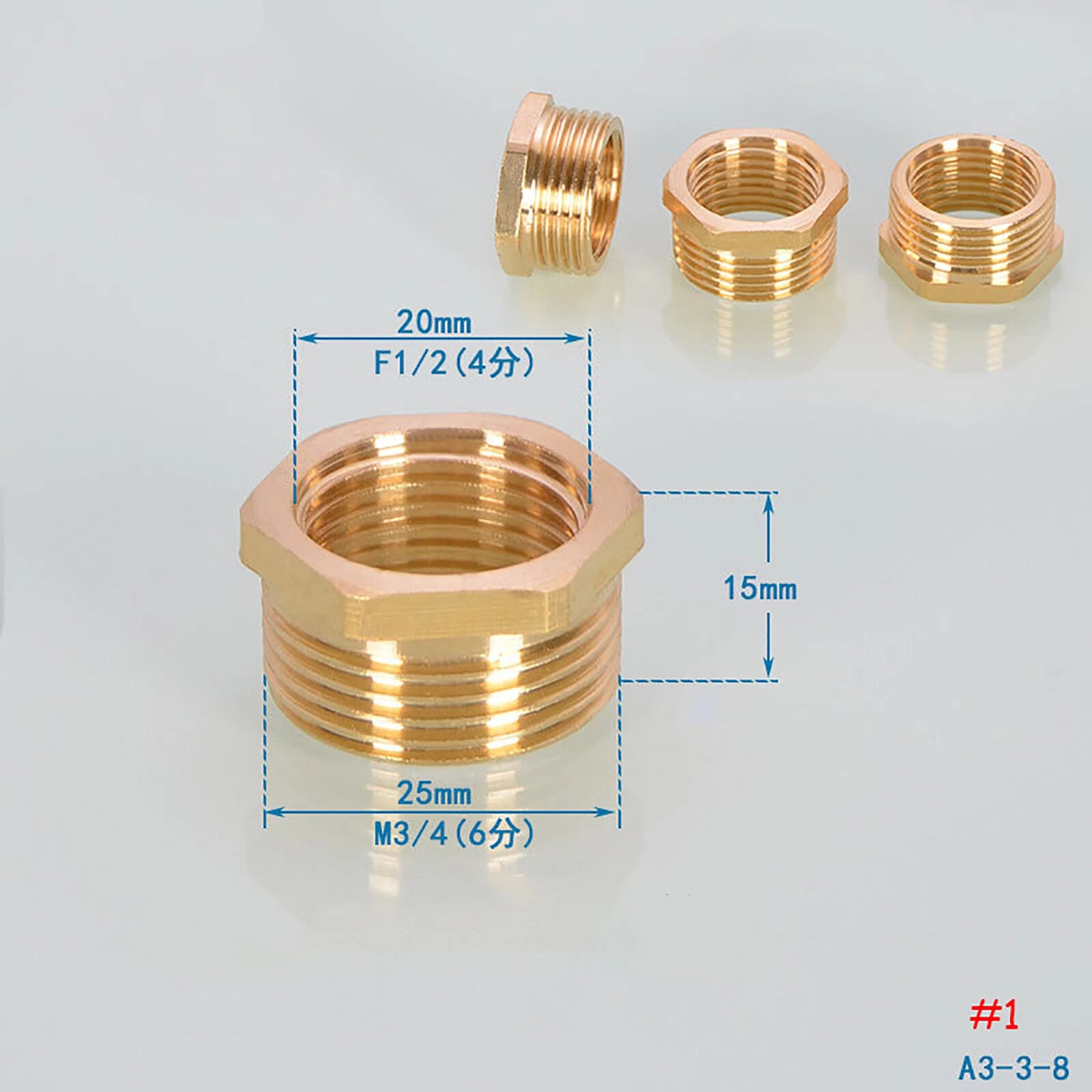 Brass Reducing Hex Bush BSP Fitting — Male to Female Thread Connector, Multiple Sizes