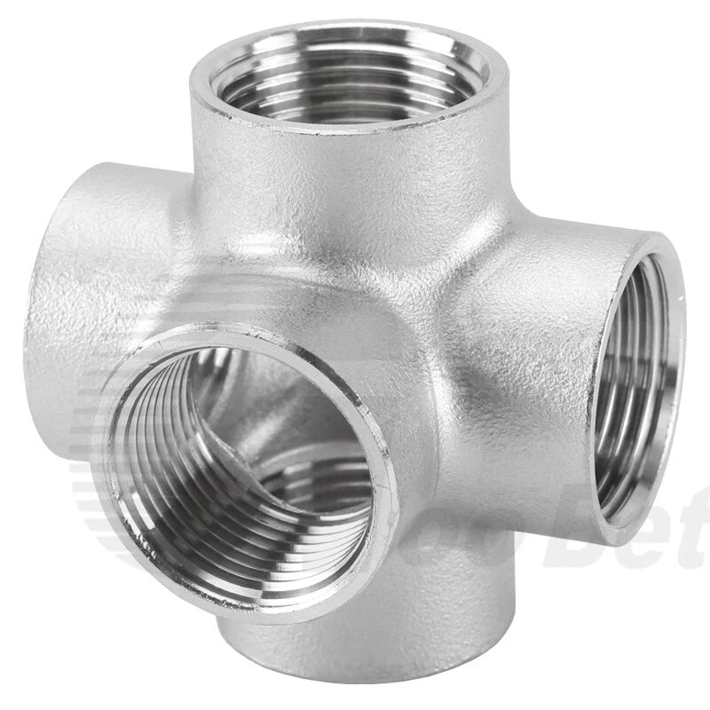 BSP Female 5-Way Pipe Fitting – Stainless Steel Elbow Connector Adapter, 1/4" to 2"