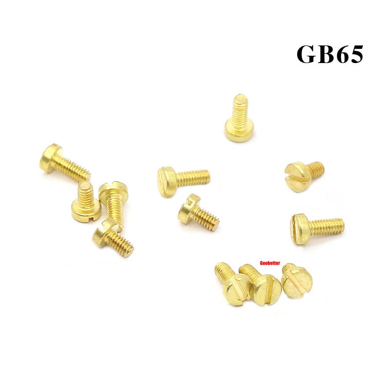 M1–M3 Brass Slotted Pan Head Machine Screws – DIN84, Flathead Drive, 2–10mm Lengths