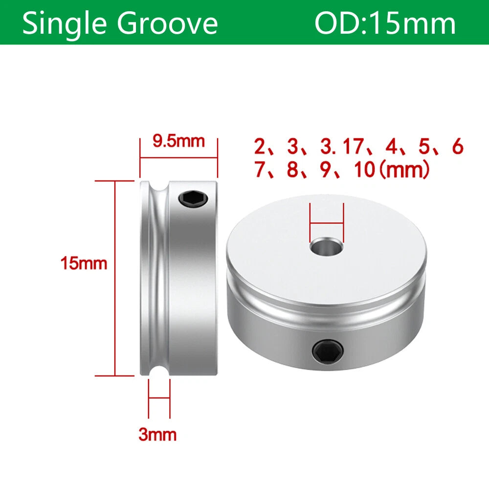 U Grooved Pulley PU Round Belt Pulleys Aluminum Groove Width 3mm OD 15-30mm