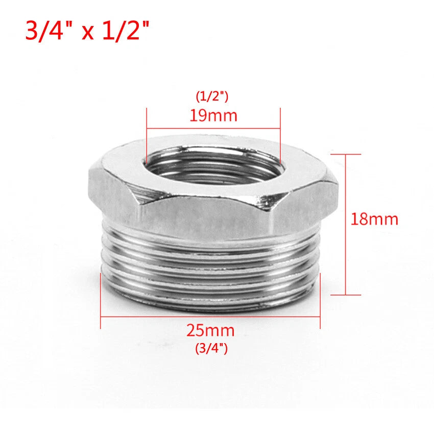 BSP Reducing Bush Stainless Steel Male x Female Pipe Adapter — 13 Sizes
