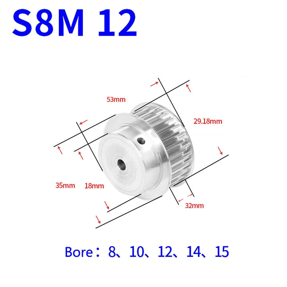 S8M 12-50T Timing Belt Pulley Pitch 8mm With Step/Keyway Drive Pulley Width 32mm