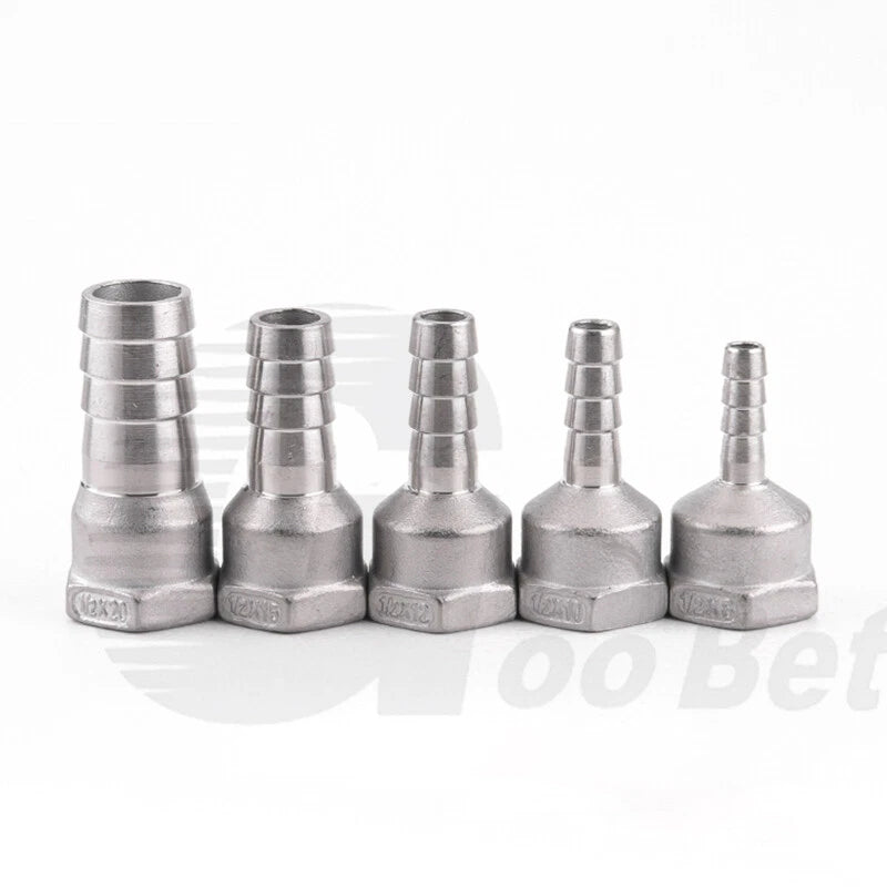 BSP Female Thread Barb Hose Tail Joiner — Stainless Steel Connector, 1/4" to 2"