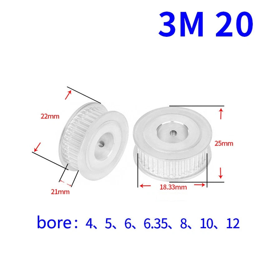 HTD-3M 20-60Teeth Timing Belt Pulley Pitch 3mm AF-type With Keyway, Width 21mm