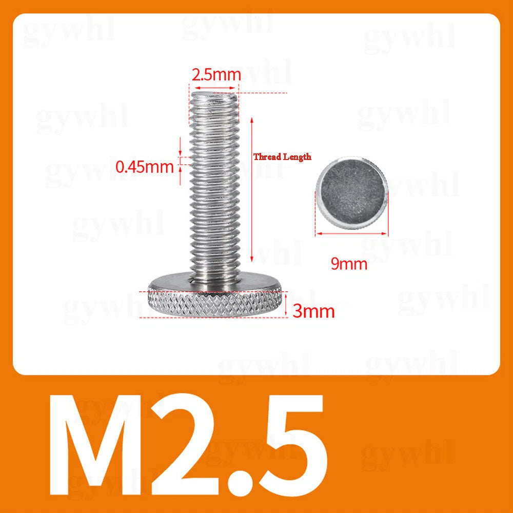 A2 Stainless Steel Knurled Flat Head Thumb Screws — M2 to M10