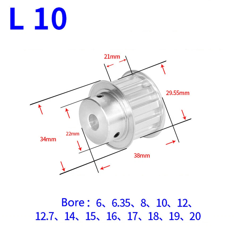 L-Type 10T-30T Timing Belt Pulley Pitch 9.525mm With Keyway CNC Drive Width 21mm