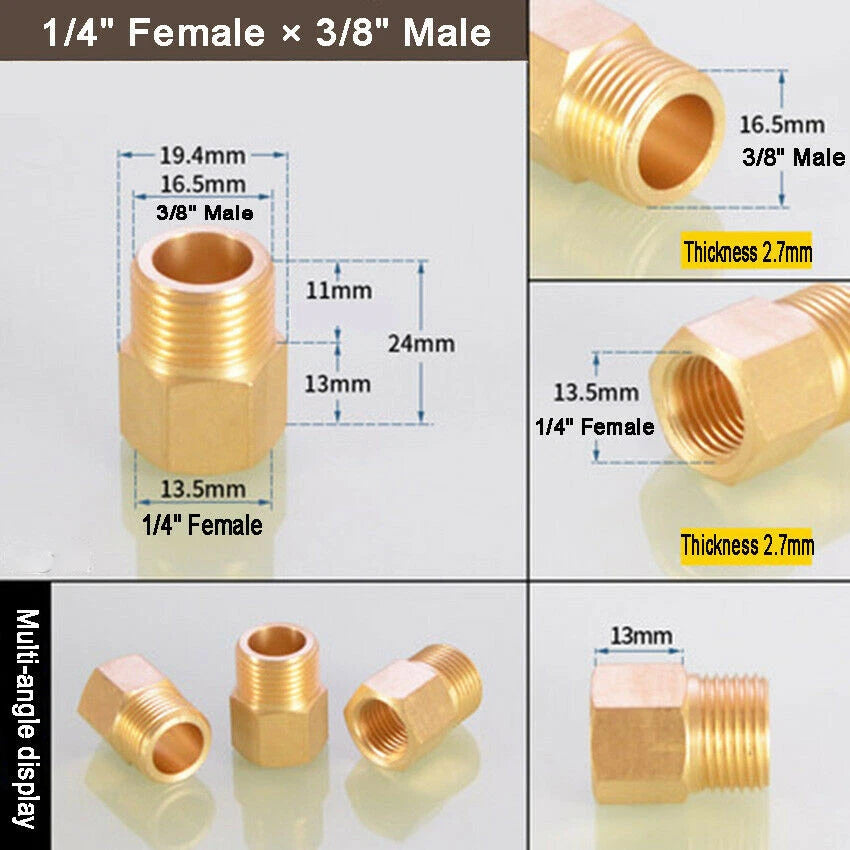 Brass Reducing Coupler — NPT Female to Male Pipe Fitting Adapter (1/8" to 1" Sizes)