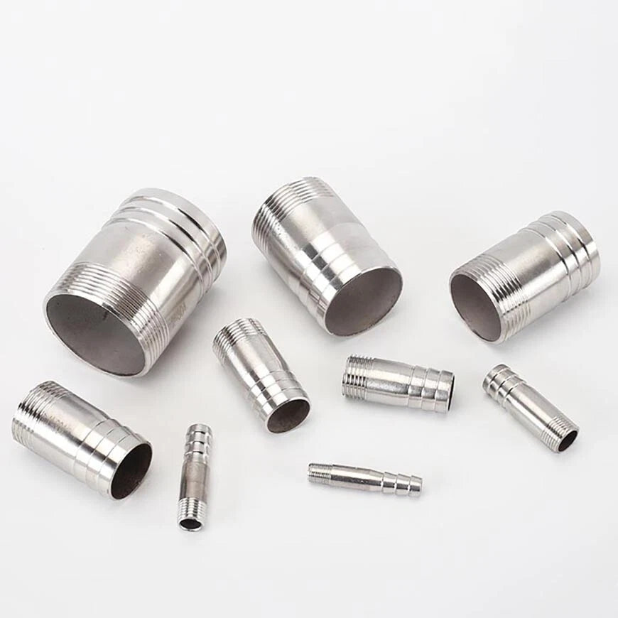 BSP Stainless Steel Barbed Hose Joiner Connector Tail — 1/8" to 4" Pipe Fitting