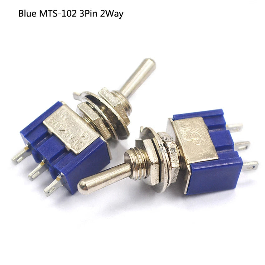 MTS & PS Series Mini Toggle Switch — 3/6/9/12 Pin, 2-Way/3-Way, Red & Blue
