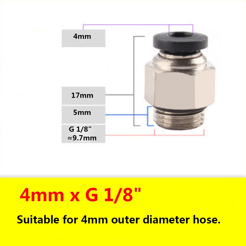 G Male Thread Pneumatic Push-in Straight Fittings — OD 4mm to 12mm Hose