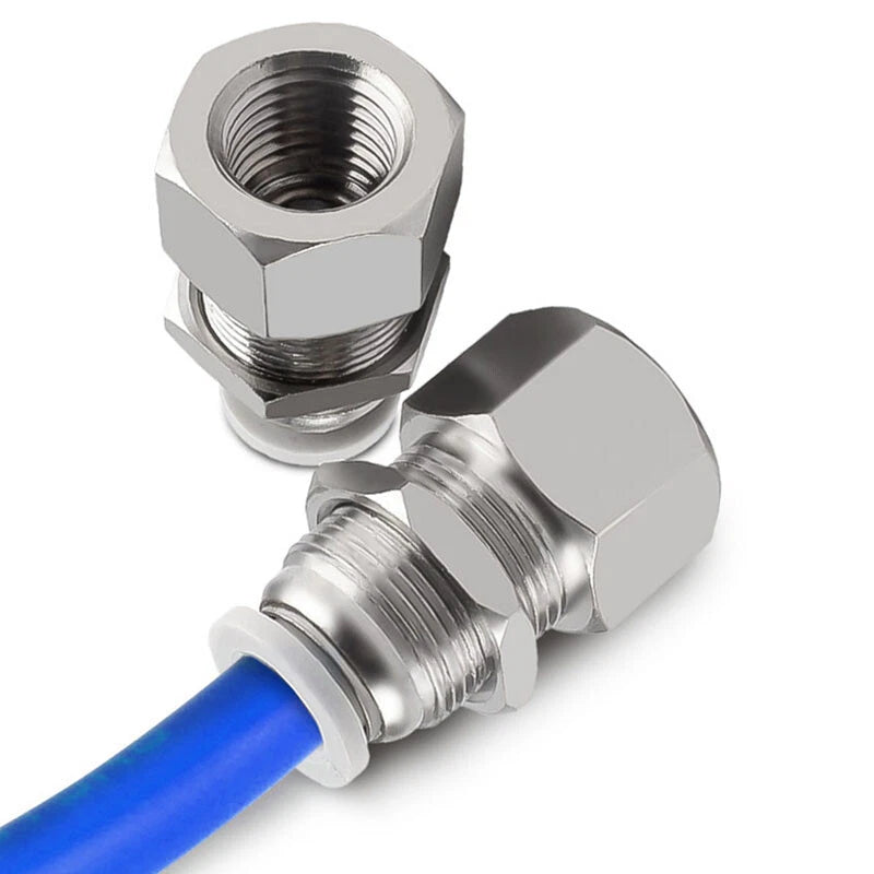Bulkhead Female Thread Pneumatic Push-In Fittings | 4–12mm Air Hose Tube Connector