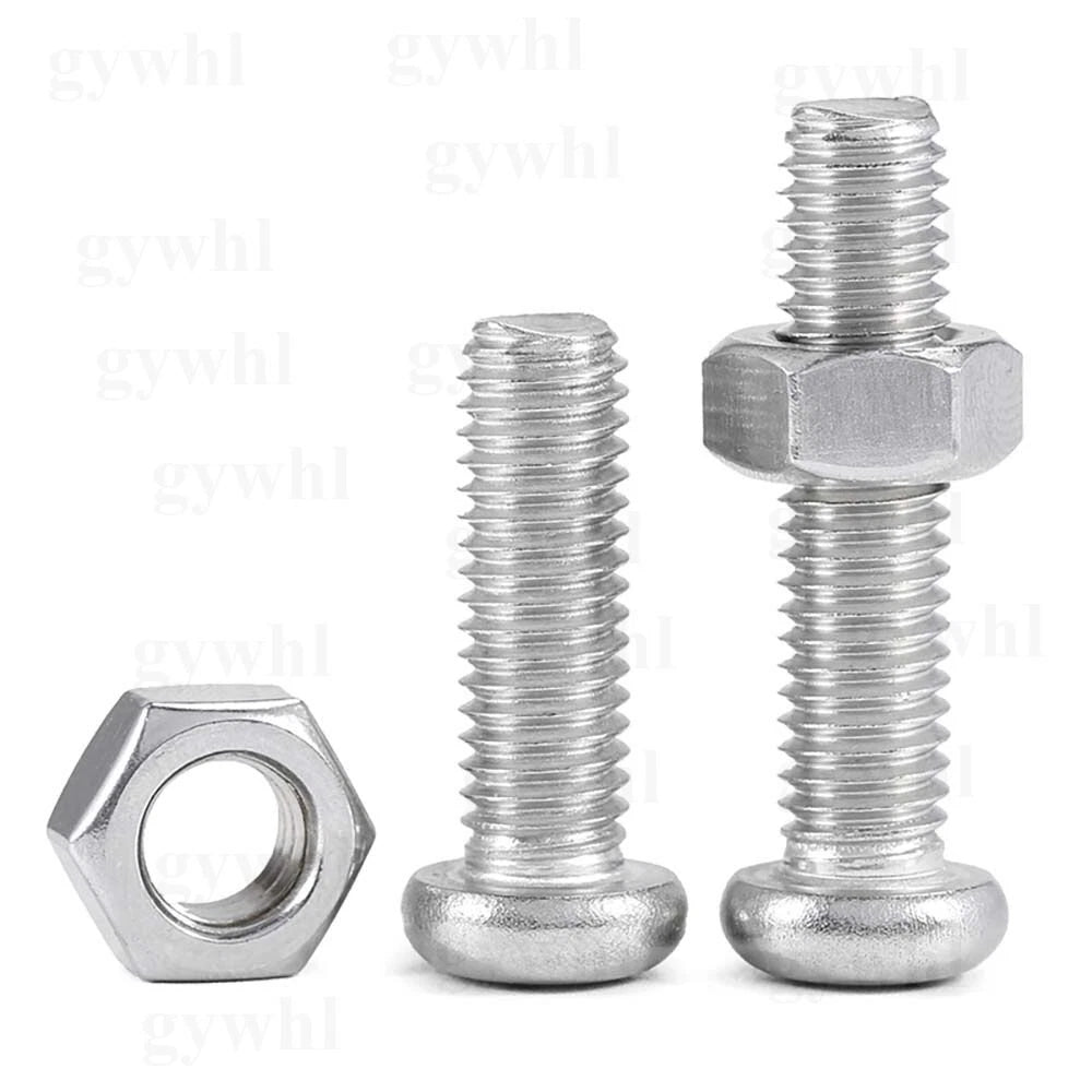A2 Stainless Steel Pan Head Phillips Machine Screws + Nuts Set – DIN 7985, M2 to M10 (3–100mm Lengths)