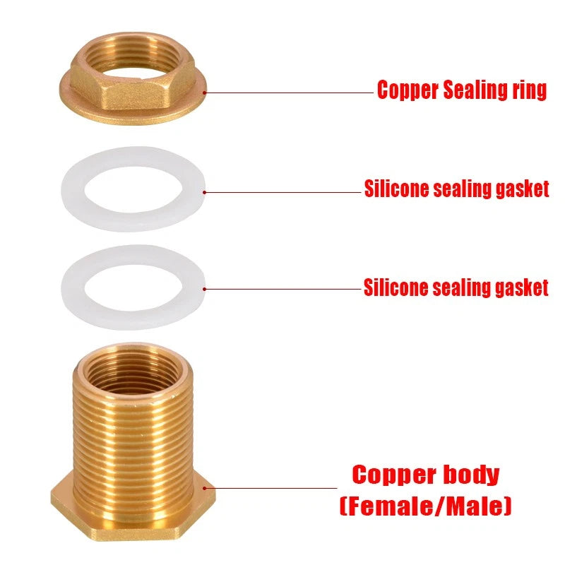 BSP Female Male Thread Water Tank Connector Bulkhead Hose Fitting 1/2" 3/4" ~ 2"