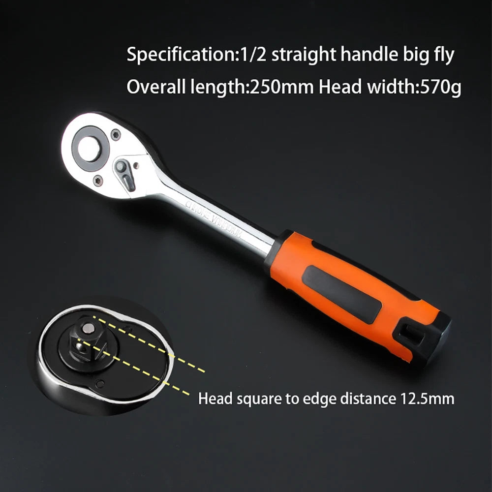 Drive Socket Ratchet Handle Wrench 24/ 72 Teeth Quick-release Reversible Sleeve