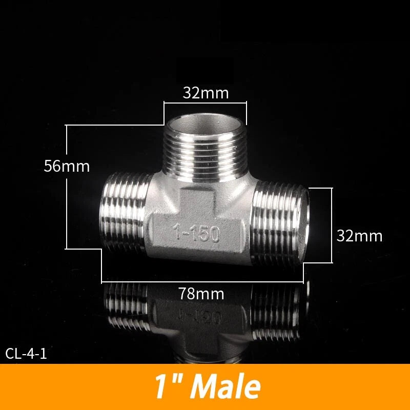 BSP 304 Stainless Steel Tee Fittings — 3-Way Male & Female Pipe Connector (1/8" to 3")