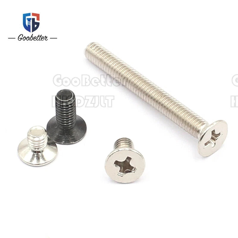 M2 & M3 Countersunk Pozidriv Machine Screws – Carbon Steel, Nickel or Black Zinc (3–22mm Overall Length)