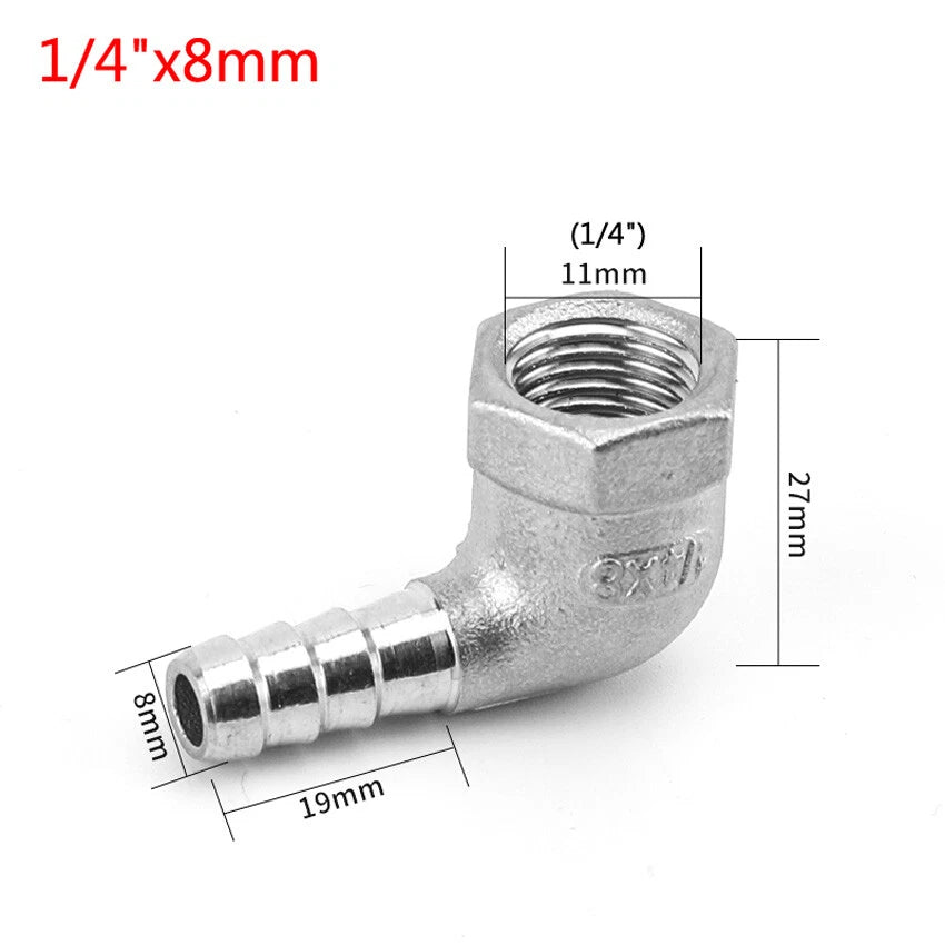Female Thread Fitting x Barb Hose Tail End Elbow Connector A2 Stainless Steel