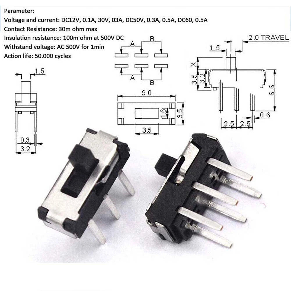 Miniature Slide Toggle Switch — 2/3-Position, Single/Double Row, Vertical & Horizontal, Through-Hole & SMD