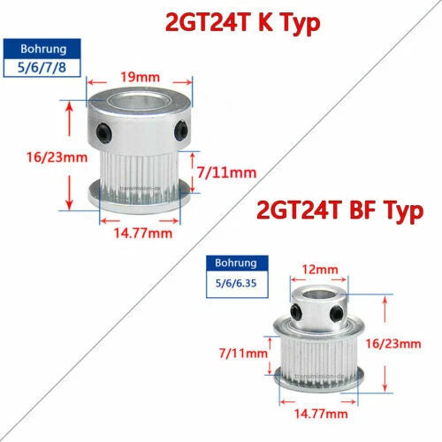 GT2 Timing Belt Pulley 16T - 100T Synchronous Wheel for 6 mm width Drive Belts