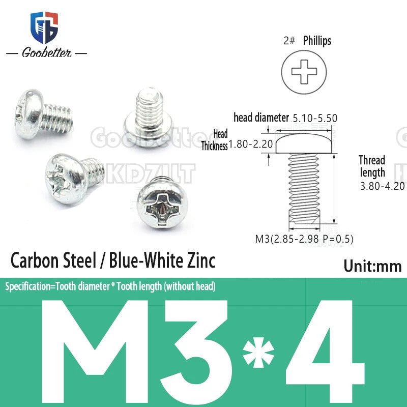 M3 Phillips Pan Head Machine Screws — 3 to 20mm, Carbon Steel & Stainless, 7 Finishes - HomeDIYer