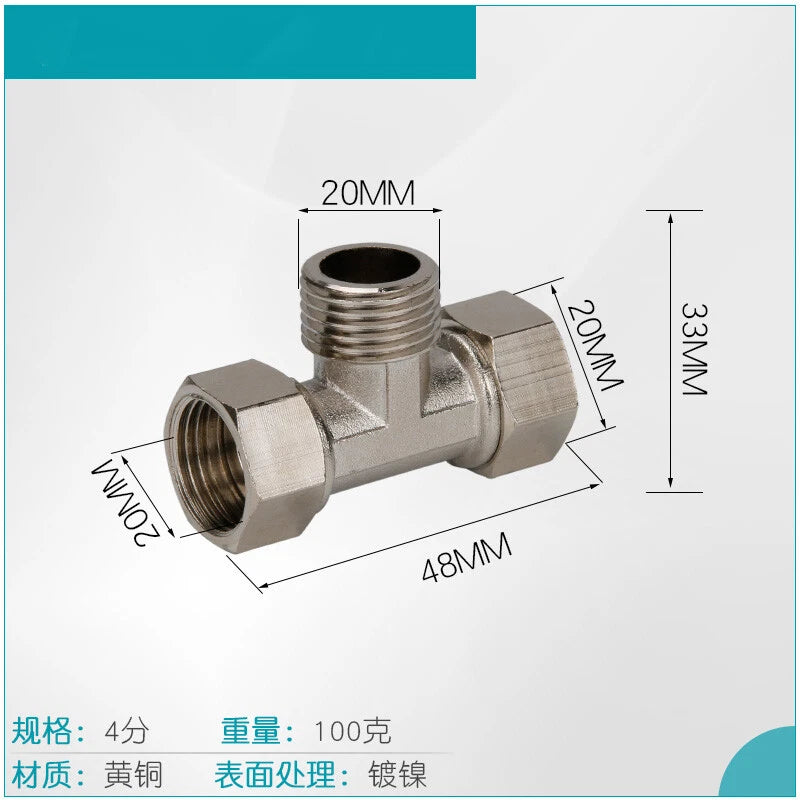 1/2" Brass BSP T-Piece Tee Connector — 3-Way Pipe Fitting Adapter