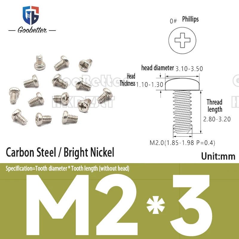 M2 Phillips Pan Head Machine Screws — 3 to 5.5mm, Carbon Steel & Stainless, 11 Finishes - HomeDIYer