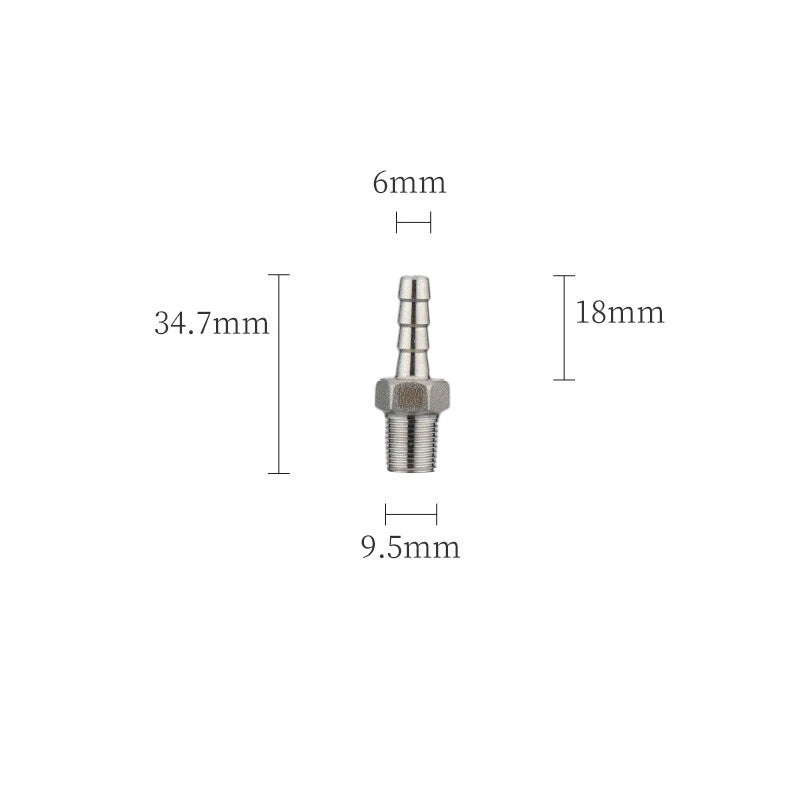 A2 Stainless Steel Straight Barb Hose Connector — Male Thread, 6mm to 20mm Tubing
