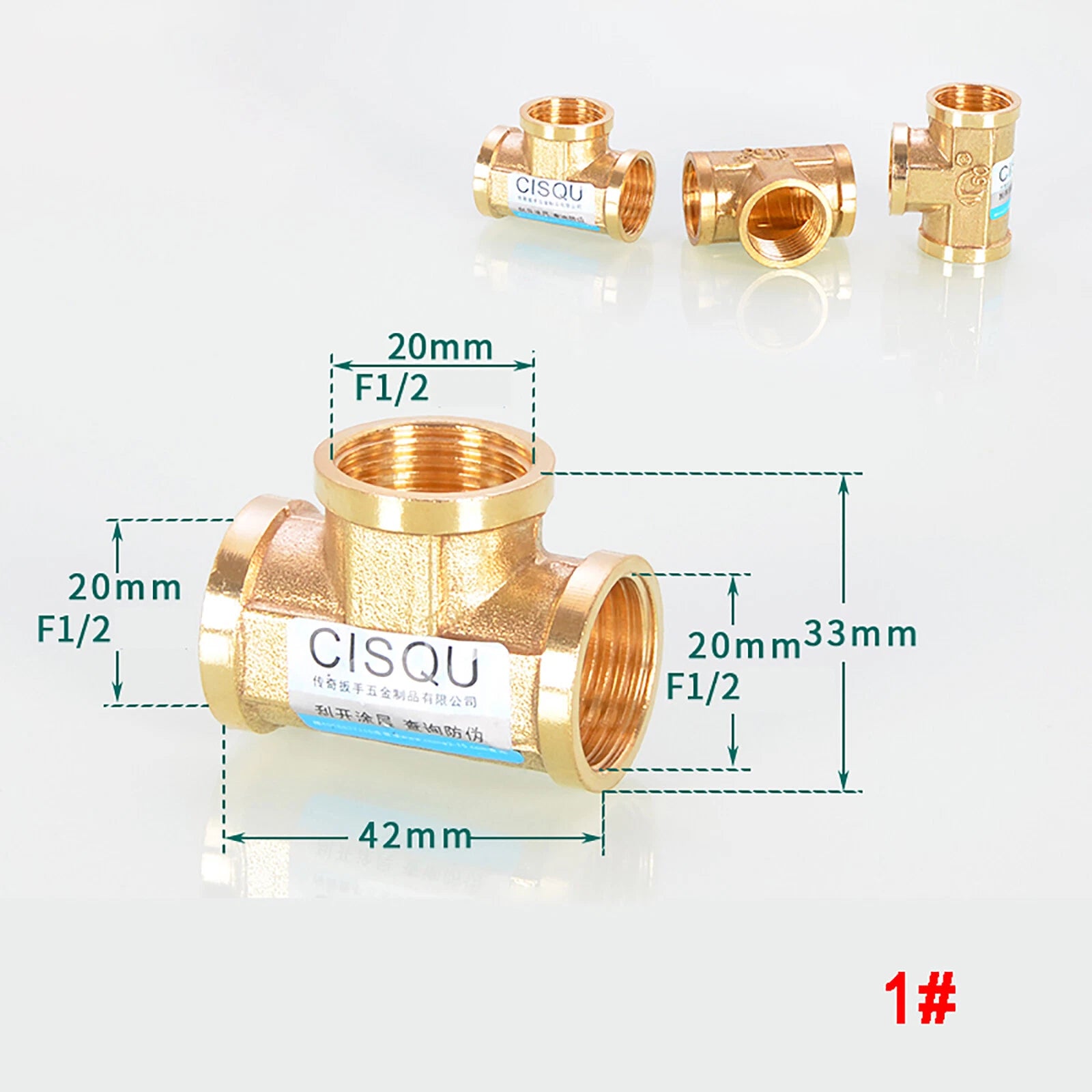 Brass Tee 3-Way BSP Pipe Fitting — Equal & Reducer, 1/2" & 3/4"