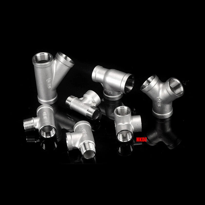 304 Stainless Steel BSP 3-Way Pipe Fitting — 1/4" to 2" Female & Male Thread Tee Connector