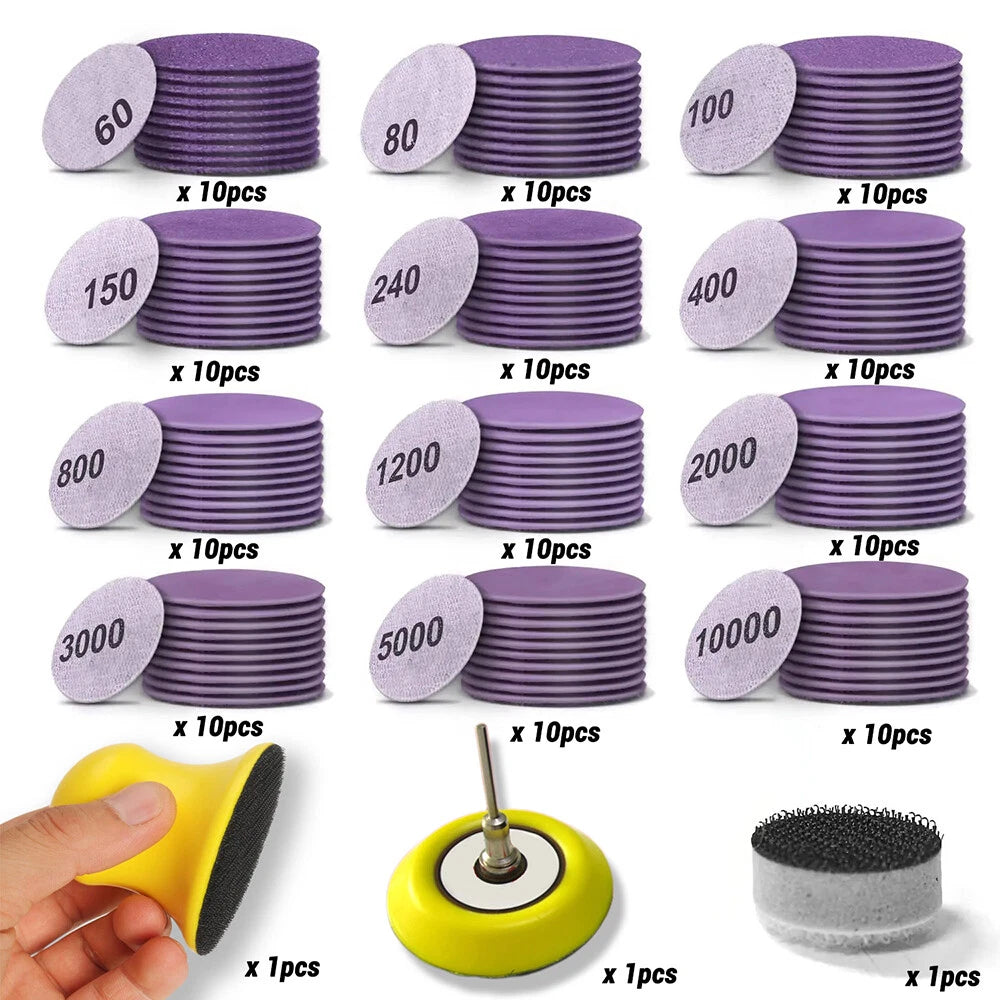 75mm Wet and Dry Sanding Discs 3 inch Sandpaper Hook and Loop Pads 123 X