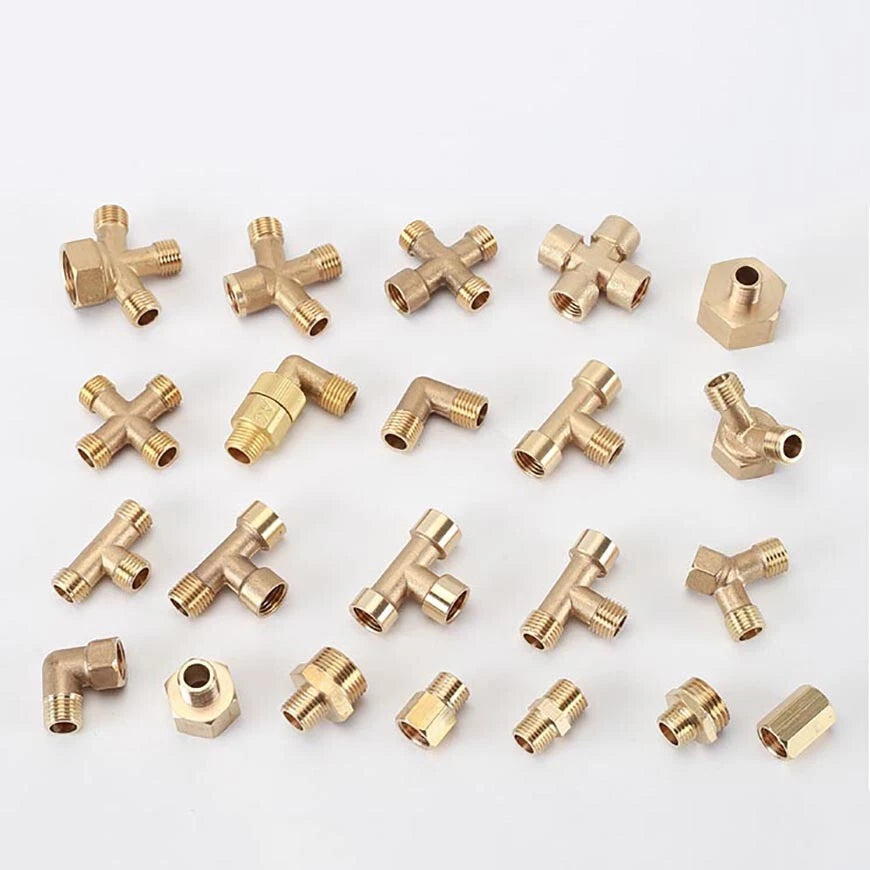M14x1.5mm & M22x1.5mm Brass Pipe Fittings — Straight, Elbow, Tee, Cross, Coupler Adapters