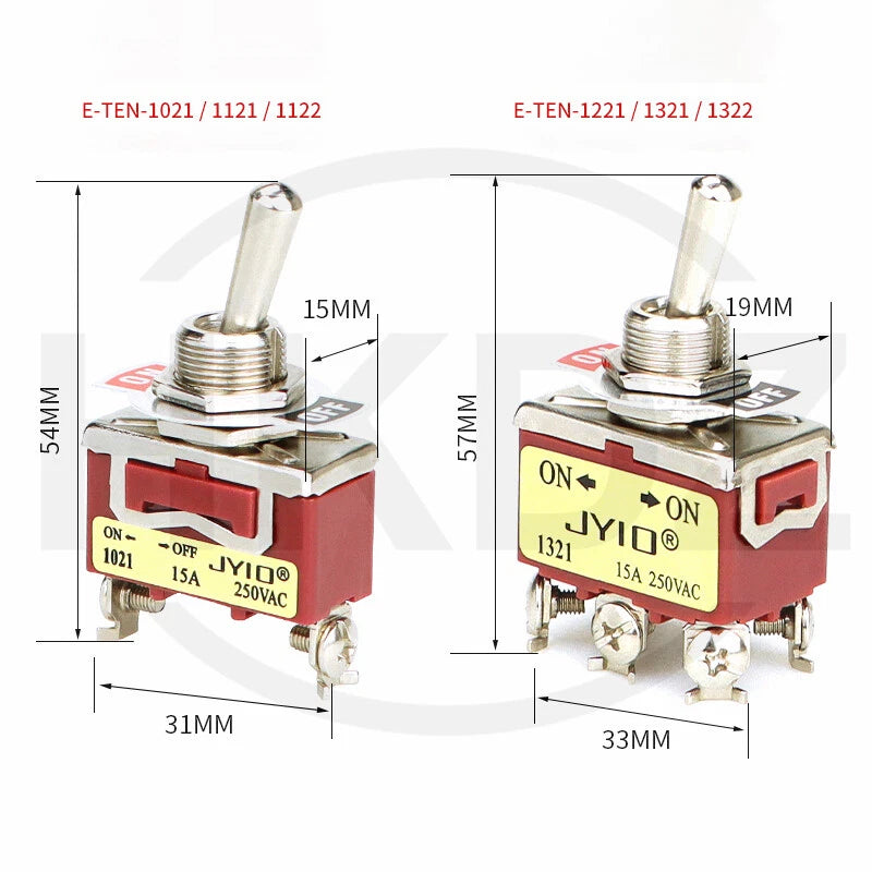 Metal Toggle Switch 250VAC 15A — SPST / SPDT / DPST / DPDT Panel Mount Flick Switch